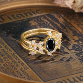 Romantic Nature-inspired 4-Prong Oval Cut Black Onyx Stacking Ring
